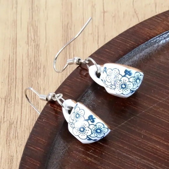 Flower Teacup Dangle Earrings - Picture 2 of 6
